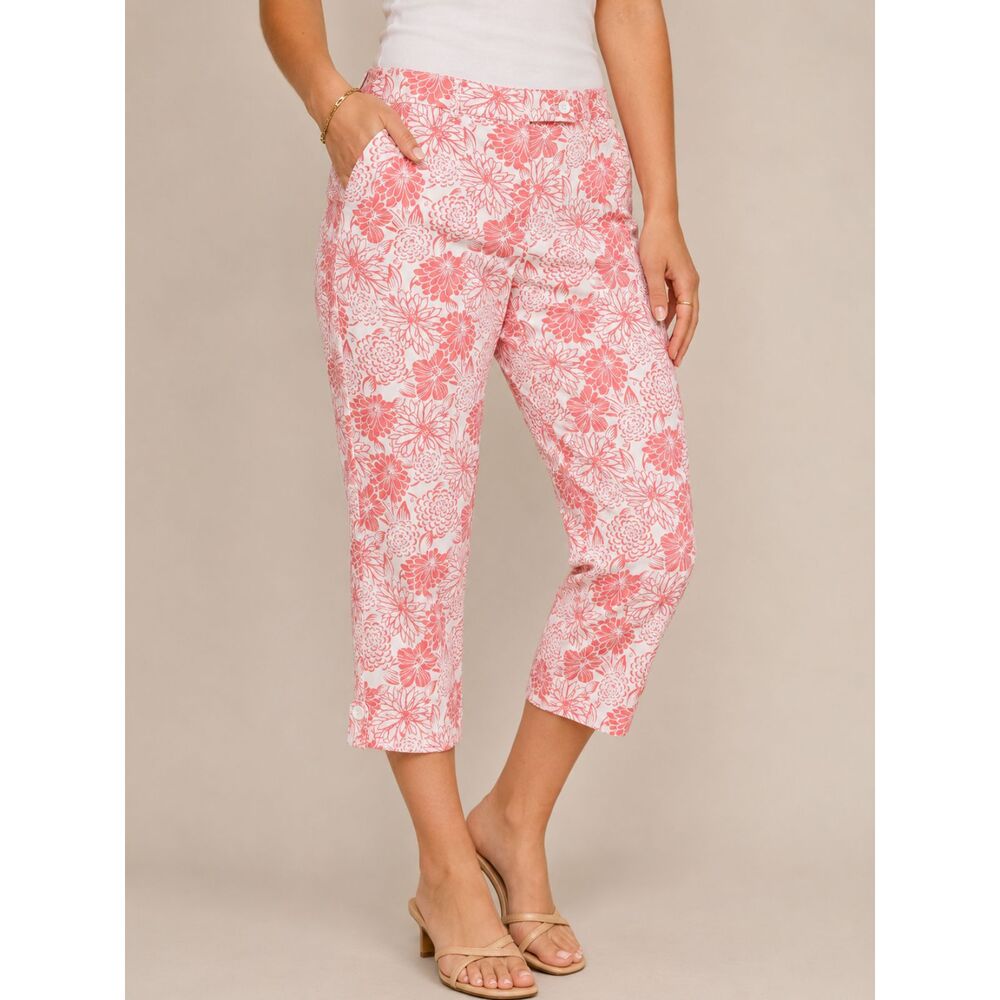 Talbots Perfect Skimmer Capri Pants Pink White Floral Print Size 8 Stretch
